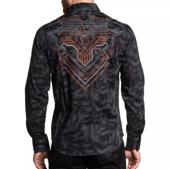 AMERICAN FIGHTER Men's Long Sleeve Button Down Shirt EQUATION Embroidered S-3XL - Picture 2 of 7